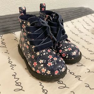 H&M Floral Velvet Lined Combat Boots